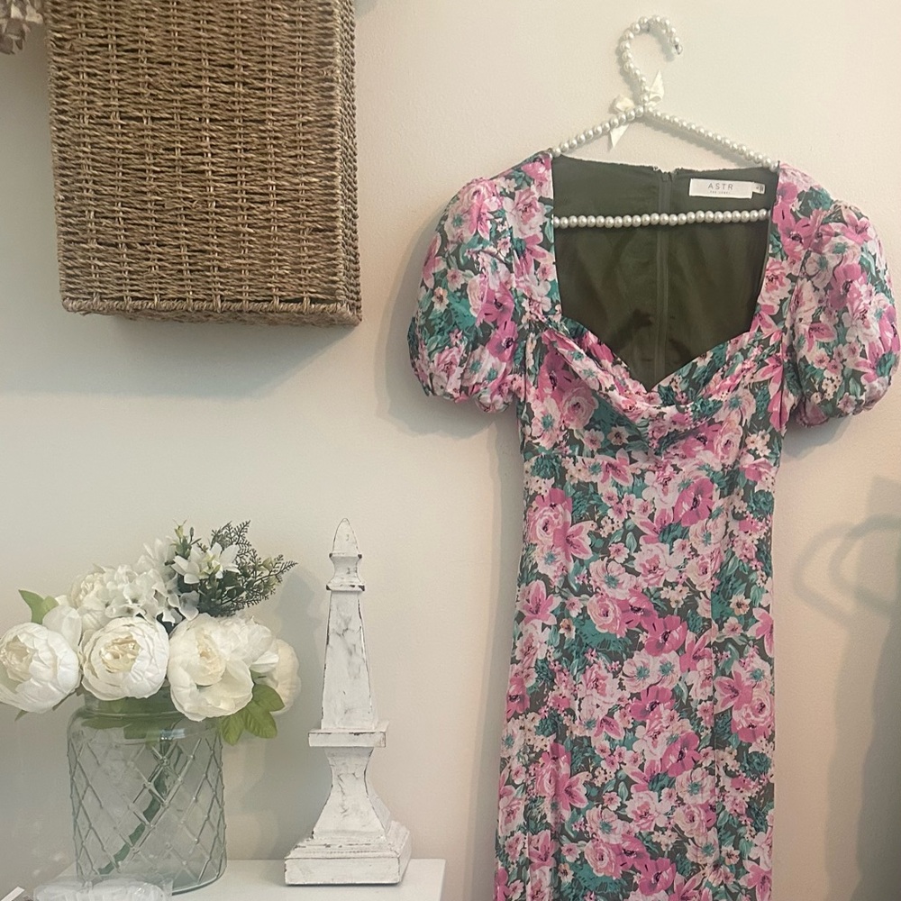Astr Pink Maxi Sundress with Puff Sleeves